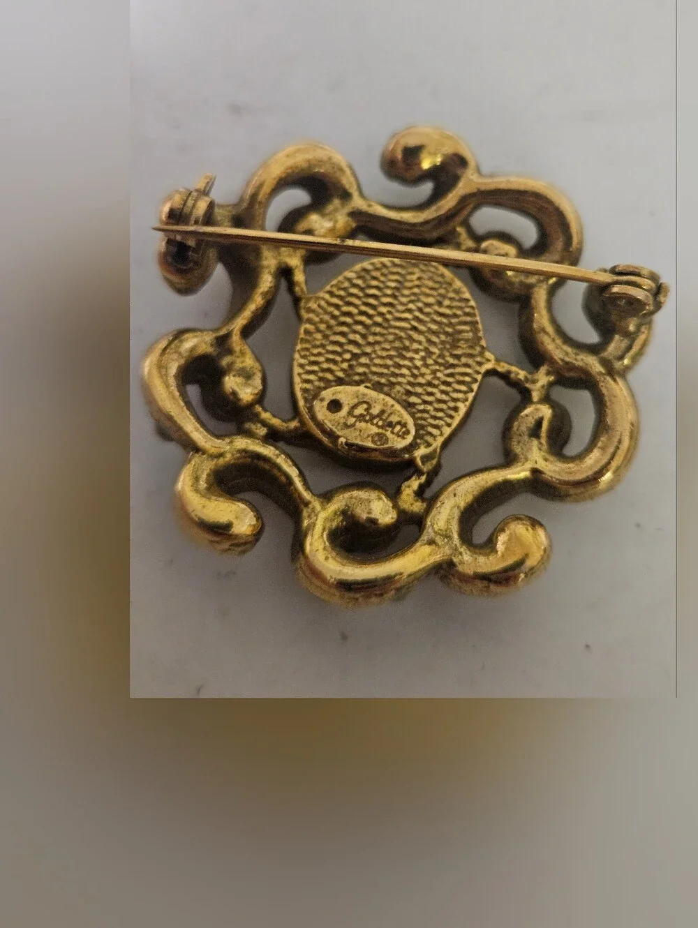 Gold-Tone Floral Brooch with Deep Red and Turquoise Accents
